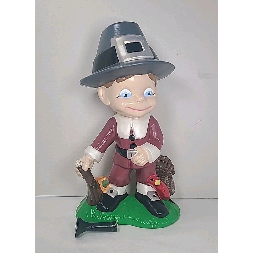 VINTAGE 1980s Ceramic Pilgrim Thanksgiving Atlantic Mold 12" Fall Decor Broken